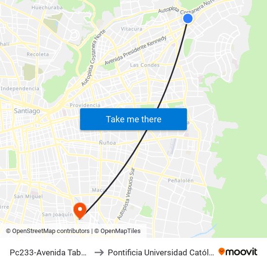 Pc233-Avenida Tabancura / Esq. Las Hualtatas to Pontificia Universidad Católica De Chile - Campus San Joaquín map