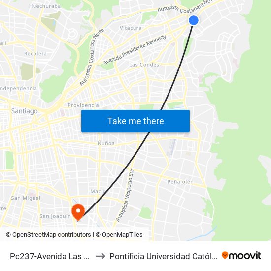 Pc237-Avenida Las Condes / Esq. Lo Fontecilla to Pontificia Universidad Católica De Chile - Campus San Joaquín map