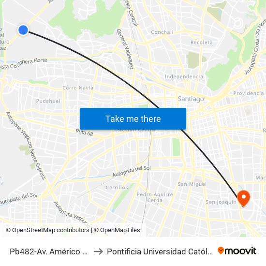 Pb482-Av. Américo Vespucio / Esq. Miraflores to Pontificia Universidad Católica De Chile - Campus San Joaquín map