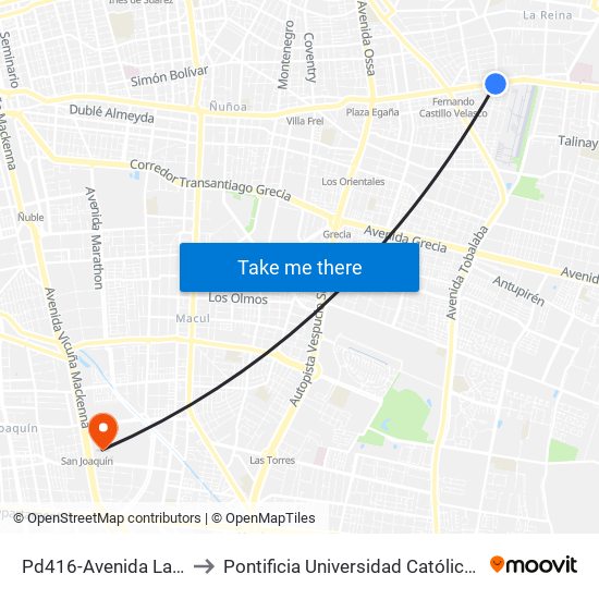 Pd416-Avenida Larrain / Esq. Pepe Vila to Pontificia Universidad Católica De Chile - Campus San Joaquín map