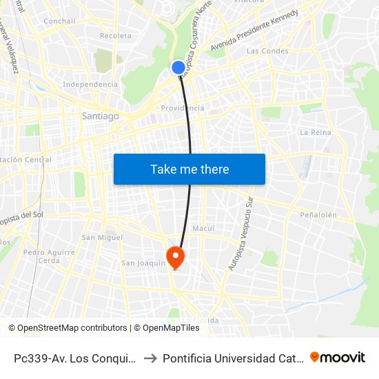 Pc339-Av. Los Conquistadores / Esq. Avenida El Cerro to Pontificia Universidad Católica De Chile - Campus San Joaquín map