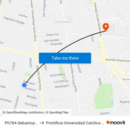 Ph784-Sebastopol / Esq. Macaroff to Pontificia Universidad Católica De Chile - Campus San Joaquín map