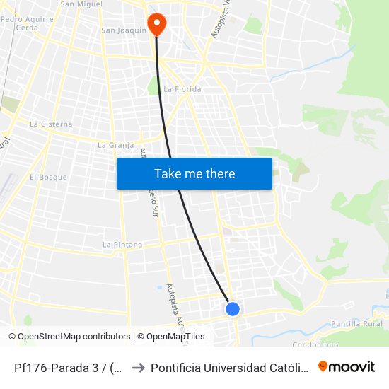 Pf176-Parada 3 / (M) Plaza De Puente Alto to Pontificia Universidad Católica De Chile - Campus San Joaquín map