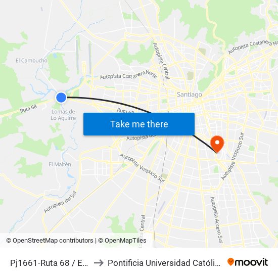 Pj1661-Ruta 68 / Esq. Camino A Noviciado to Pontificia Universidad Católica De Chile - Campus San Joaquín map