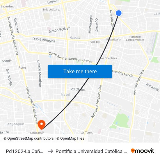 Pd1202-La Cañada / Esq. Loreley to Pontificia Universidad Católica De Chile - Campus San Joaquín map