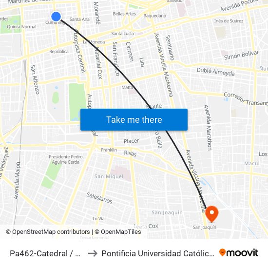 Pa462-Catedral / Esq. Ricardo Cumming to Pontificia Universidad Católica De Chile - Campus San Joaquín map