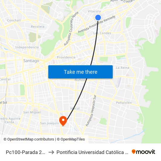 Pc100-Parada 2 / Clínica Alemana to Pontificia Universidad Católica De Chile - Campus San Joaquín map