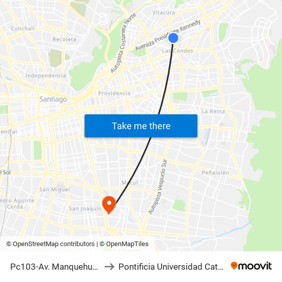 Pc103-Av. Manquehue Norte / Esq. Av. Pdte. Riesco to Pontificia Universidad Católica De Chile - Campus San Joaquín map