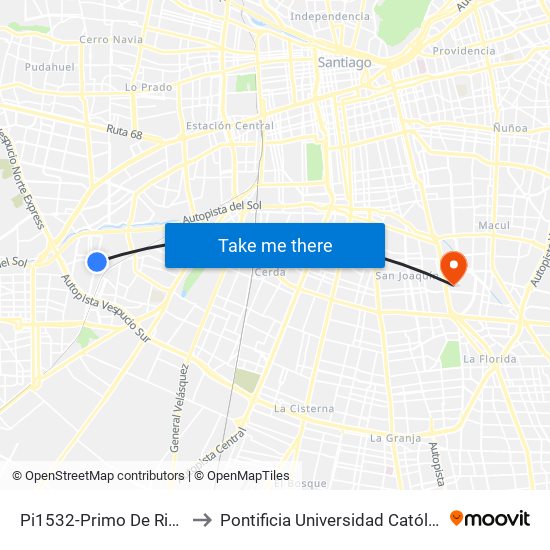 Pi1532-Primo De Rivera / Esq. Avenida Lumen to Pontificia Universidad Católica De Chile - Campus San Joaquín map