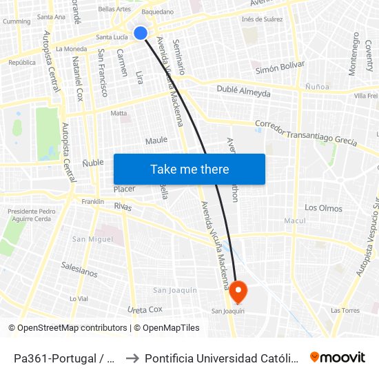 Pa361-Portugal / Esq. Diagonal Paraguay to Pontificia Universidad Católica De Chile - Campus San Joaquín map