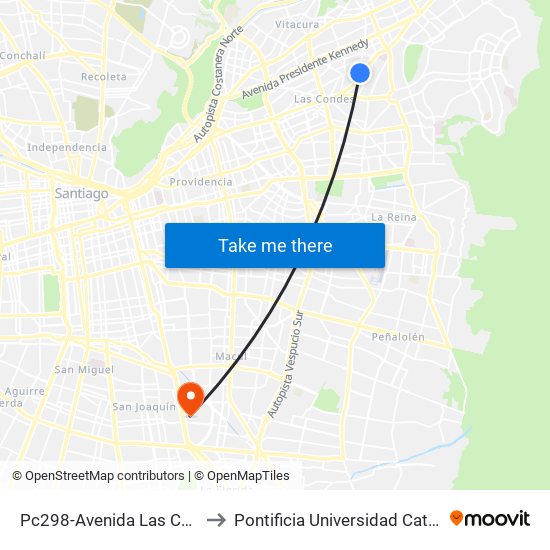 Pc298-Avenida Las Condes / Esq. Av. Las Tranqueras to Pontificia Universidad Católica De Chile - Campus San Joaquín map