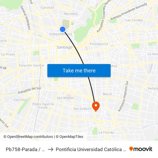 Pb758-Parada / Hospital San José to Pontificia Universidad Católica De Chile - Campus San Joaquín map