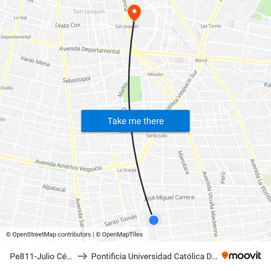 Pe811-Julio César / Esq. Jaspe to Pontificia Universidad Católica De Chile - Campus San Joaquín map