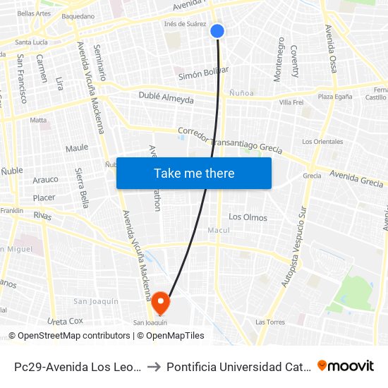 Pc29-Avenida Los Leones / Esq. Av. Diego De Almagro to Pontificia Universidad Católica De Chile - Campus San Joaquín map