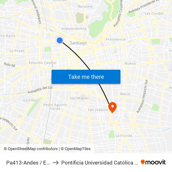 Pa413-Andes / Esq. General Bulnes to Pontificia Universidad Católica De Chile - Campus San Joaquín map