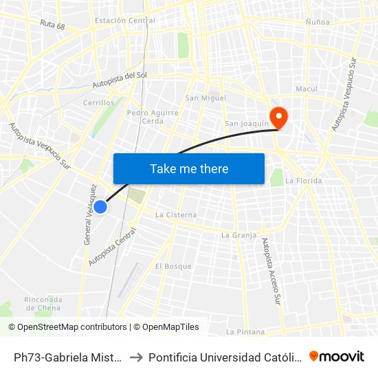 Ph73-Gabriela Mistral / Esq. Pascual Ortega to Pontificia Universidad Católica De Chile - Campus San Joaquín map
