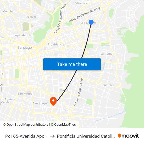 Pc165-Avenida Apoquindo / Esq. E. Dell'Orto to Pontificia Universidad Católica De Chile - Campus San Joaquín map