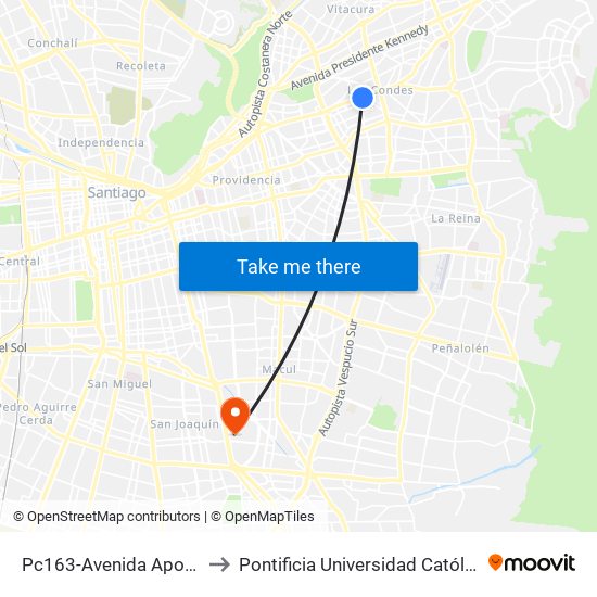 Pc163-Avenida Apoquindo / Esq. La Capitanía to Pontificia Universidad Católica De Chile - Campus San Joaquín map