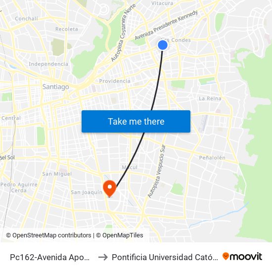 Pc162-Avenida Apoquindo / Esq. Rosa O'Higgins to Pontificia Universidad Católica De Chile - Campus San Joaquín map