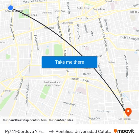 Pj741-Córdova Y Figueroa / Esq. Av.San Pablo to Pontificia Universidad Católica De Chile - Campus San Joaquín map