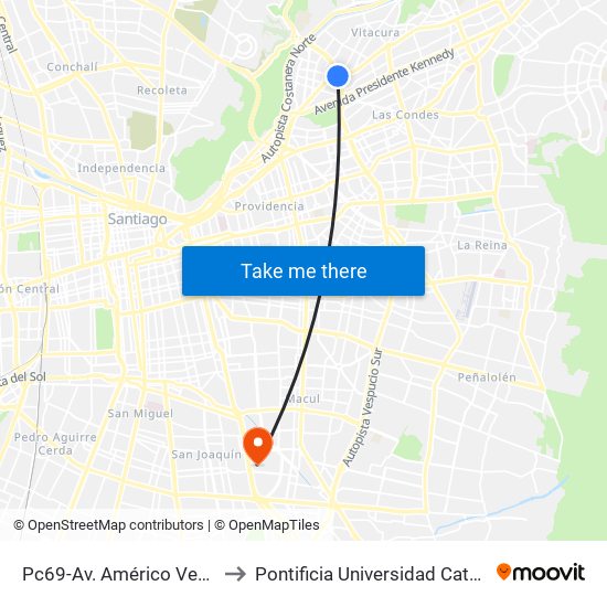 Pc69-Av. Américo Vespucio / Esq. Avenida Vitacura to Pontificia Universidad Católica De Chile - Campus San Joaquín map