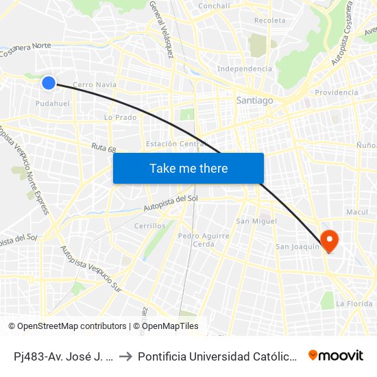 Pj483-Av. José J. Pérez / Esq. Arauco to Pontificia Universidad Católica De Chile - Campus San Joaquín map