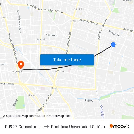 Pd927-Consistorial / Esq. Francisco Otta to Pontificia Universidad Católica De Chile - Campus San Joaquín map