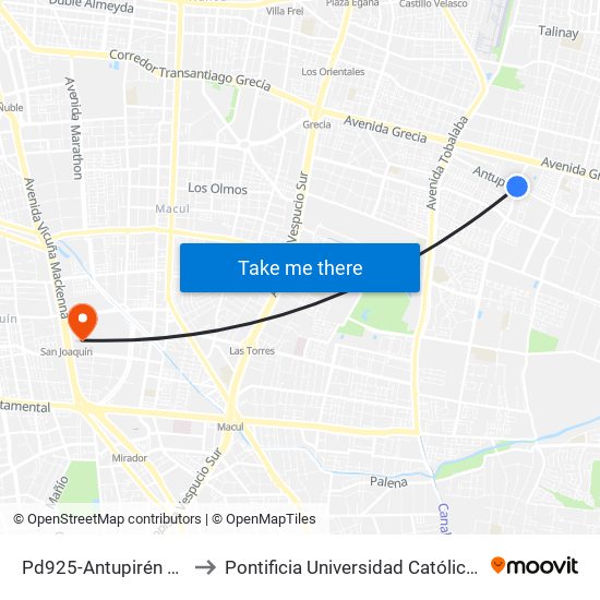 Pd925-Antupirén / Esq. Av. Consistorial to Pontificia Universidad Católica De Chile - Campus San Joaquín map