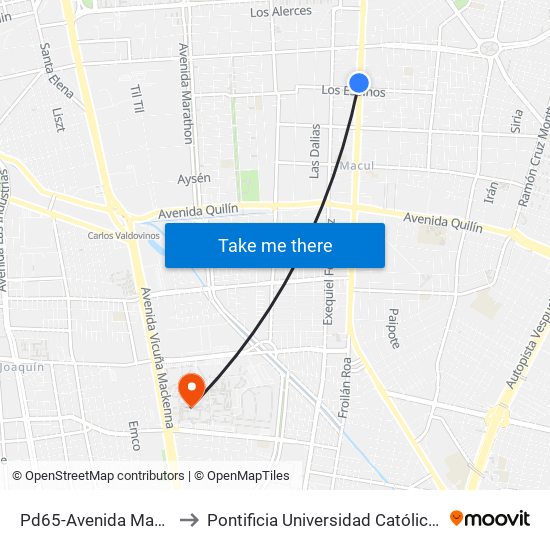 Pd65-Avenida Macul / Esq. Los Espinos to Pontificia Universidad Católica De Chile - Campus San Joaquín map