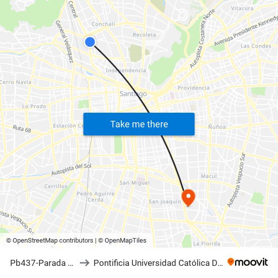 Pb437-Parada / Inacap - Renca to Pontificia Universidad Católica De Chile - Campus San Joaquín map