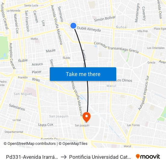 Pd331-Avenida Irarrázaval / Esq. Avenida Salvador to Pontificia Universidad Católica De Chile - Campus San Joaquín map