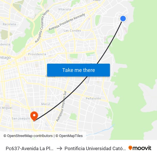 Pc637-Avenida La Plaza / Esq. Circun. Las Flores to Pontificia Universidad Católica De Chile - Campus San Joaquín map