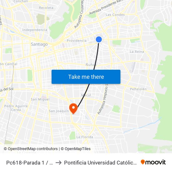 Pc618-Parada 1 / (M) Francisco Bilbao to Pontificia Universidad Católica De Chile - Campus San Joaquín map
