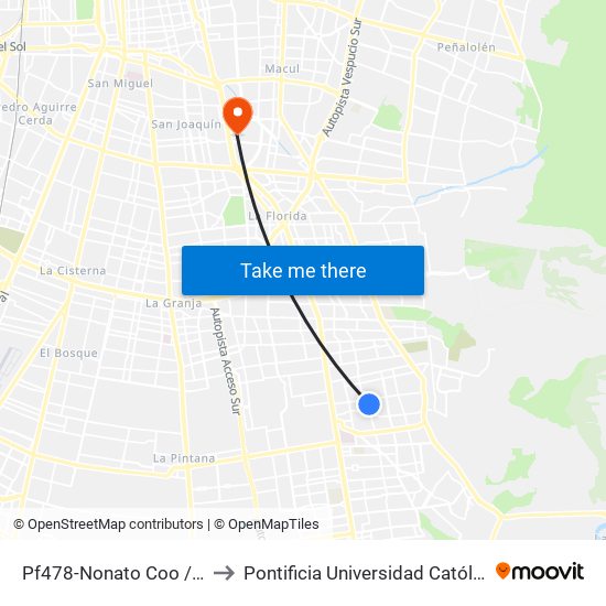 Pf478-Nonato Coo / Esq. Portezuelo De Colina to Pontificia Universidad Católica De Chile - Campus San Joaquín map