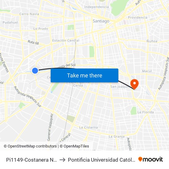 Pi1149-Costanera Norte / Esq. Av. Lo Errázuriz to Pontificia Universidad Católica De Chile - Campus San Joaquín map