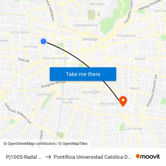 Pj1005-Radal / Esq. Pasaje F to Pontificia Universidad Católica De Chile - Campus San Joaquín map