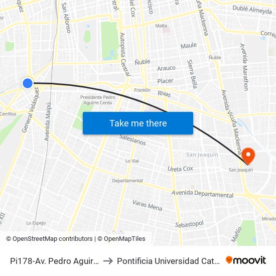 Pi178-Av. Pedro Aguirre Cerda / Esq. Manuel Chacón to Pontificia Universidad Católica De Chile - Campus San Joaquín map