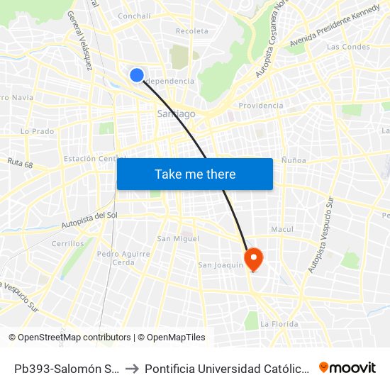 Pb393-Salomón Sack / Esq. Soberanía to Pontificia Universidad Católica De Chile - Campus San Joaquín map