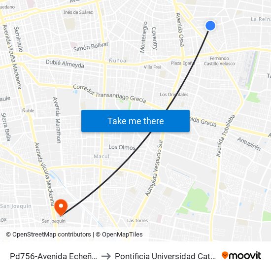 Pd756-Avenida Echeñique / Esq. Monseñor Edwards to Pontificia Universidad Católica De Chile - Campus San Joaquín map