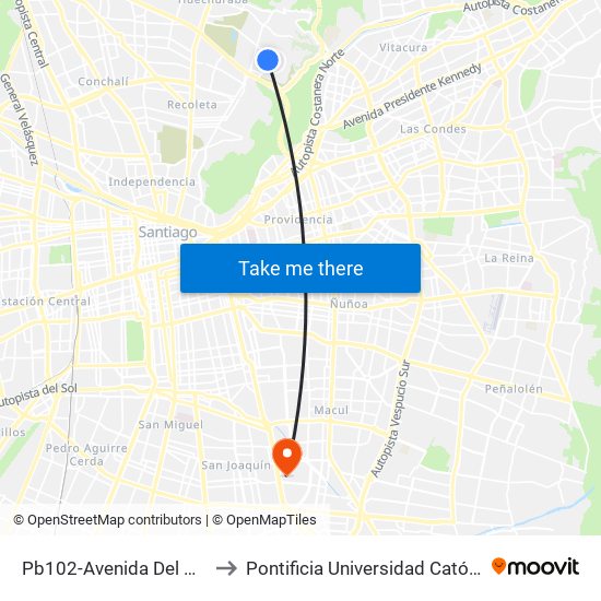 Pb102-Avenida Del Parque / Esq. Av. Del Cóndor to Pontificia Universidad Católica De Chile - Campus San Joaquín map