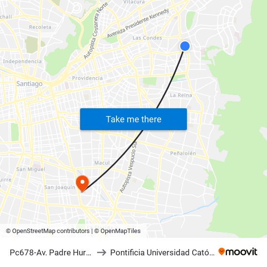 Pc678-Av. Padre Hurtado-Sur / Esq. Río Guadiana to Pontificia Universidad Católica De Chile - Campus San Joaquín map