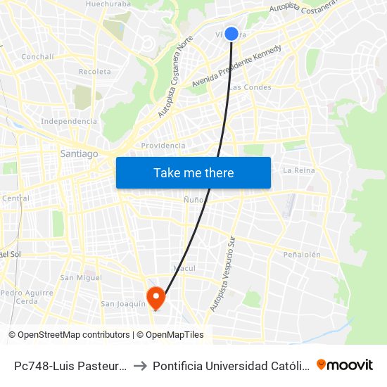 Pc748-Luis Pasteur / Esq. Manquehue Norte to Pontificia Universidad Católica De Chile - Campus San Joaquín map