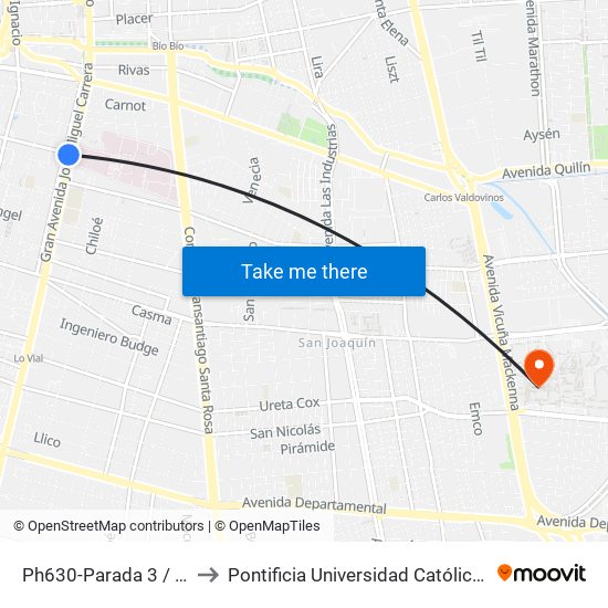 Ph630-Parada 3 / Hospital Barros Luco to Pontificia Universidad Católica De Chile - Campus San Joaquín map