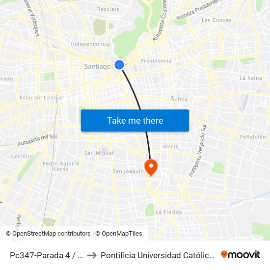 Pc347-Parada 4 / Facultad De Derecho to Pontificia Universidad Católica De Chile - Campus San Joaquín map