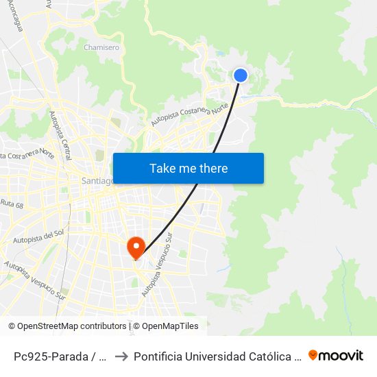 Pc925-Parada / Colegio Mayflower to Pontificia Universidad Católica De Chile - Campus San Joaquín map