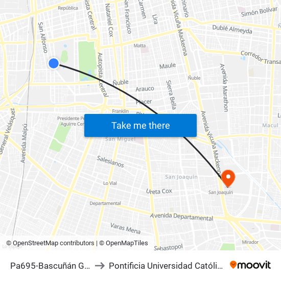 Pa695-Bascuñán Guerrero / Esq. Espiñeira to Pontificia Universidad Católica De Chile - Campus San Joaquín map