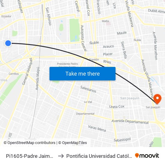 Pi1605-Padre Jaime Larraín / Esq. Magallanes to Pontificia Universidad Católica De Chile - Campus San Joaquín map