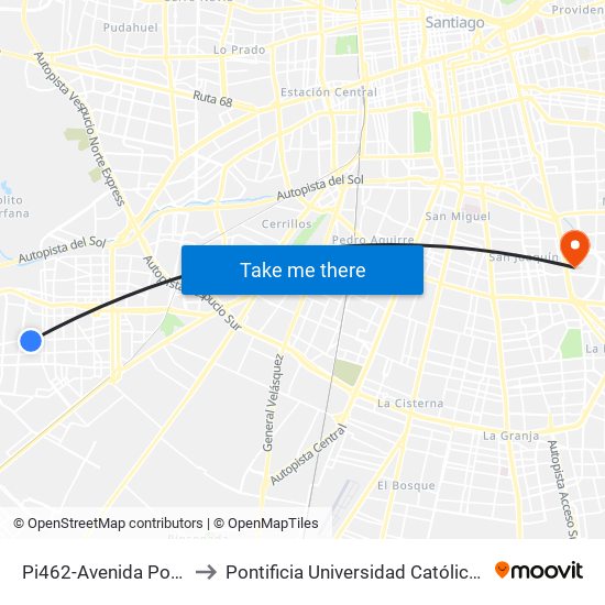 Pi462-Avenida Portales / Esq. Siglo XX to Pontificia Universidad Católica De Chile - Campus San Joaquín map