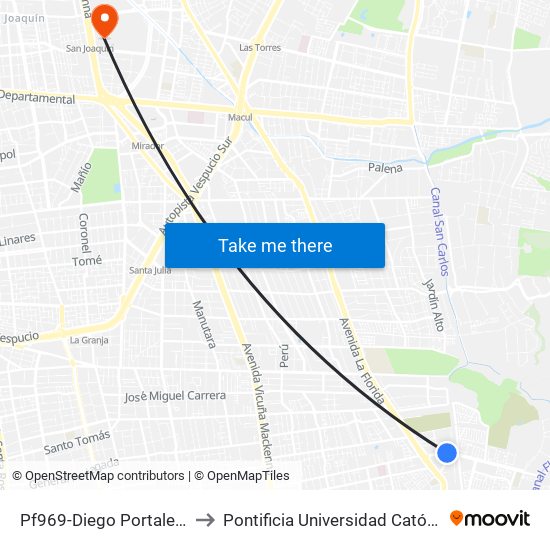 Pf969-Diego Portales / Esq. Avenida Las Torres to Pontificia Universidad Católica De Chile - Campus San Joaquín map