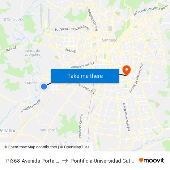 Pi368-Avenida Portales / Esq. Av. El Conquistador to Pontificia Universidad Católica De Chile - Campus San Joaquín map